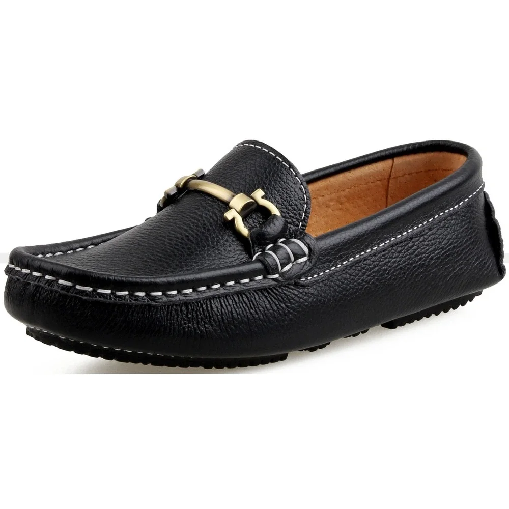 Skoex Boys Slip-On Loafers Black‎ Leather Horse Bit Buckle NEW - US 11.5 (EU 29)